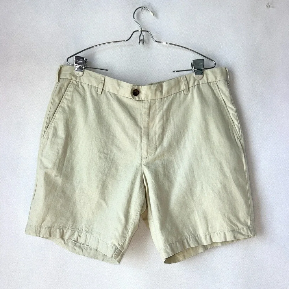 Charles Tyrwhitt Linen Blend Shorts Men 38 Beige‎ Mid Rise Casual Activewear